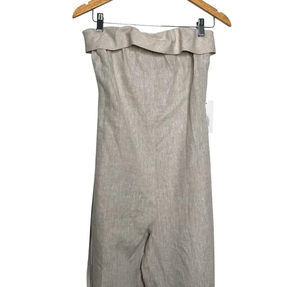 Reformation Oatmeal Size 6 Strapless Jumpsuit Linen Wide Leg Tie Waist Resort
